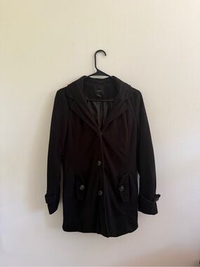 Forever 21 Black Pea Coat with Hooded Lapel